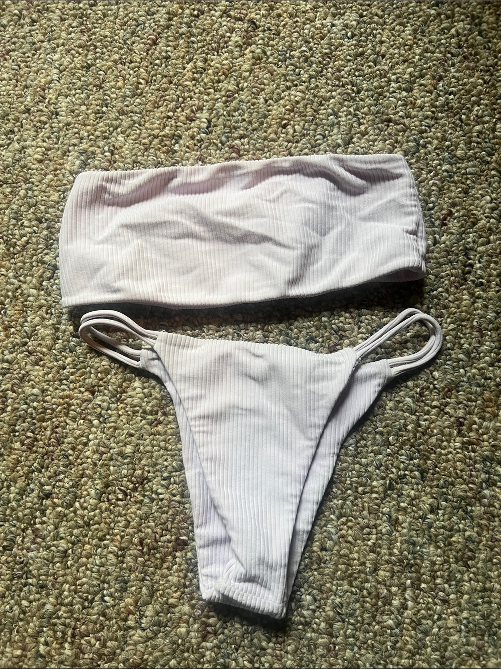 Juillet Ribbed Bandeau Bikini Set in Light Lilac